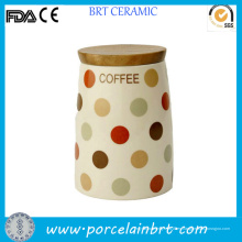 Medida impresión decorativa única tarro café de cerámica con tapa de bambú